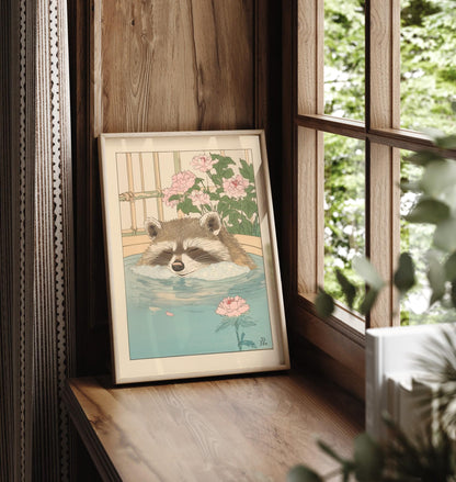 Raccoon Bathroom Print: Vintage Japanese Ukiyo-e Wall Art