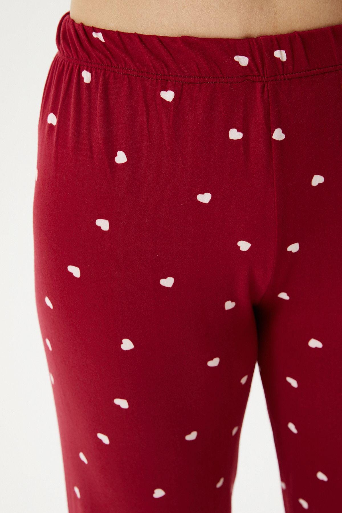 Women's Red Heart Pajama Set – Button-Up Women Pajama Sleepwear, Soft and Cozy Loungewear for Romantic Nights at Home - Gift for Her