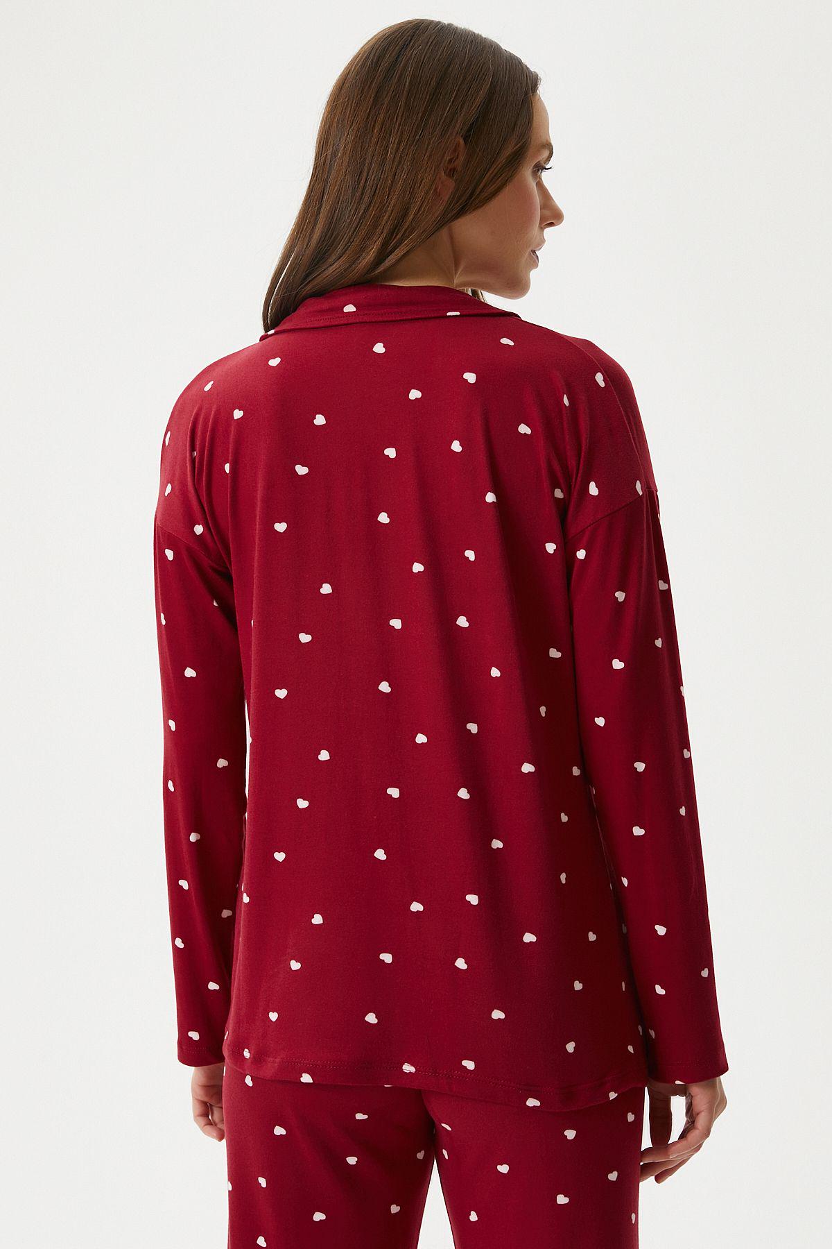 Women's Red Heart Pajama Set – Button-Up Women Pajama Sleepwear, Soft and Cozy Loungewear for Romantic Nights at Home - Gift for Her