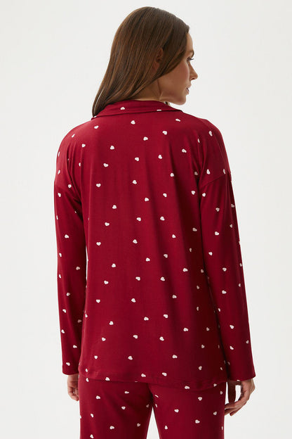 Women's Red Heart Pajama Set – Button-Up Women Pajama Sleepwear, Soft and Cozy Loungewear for Romantic Nights at Home - Gift for Her