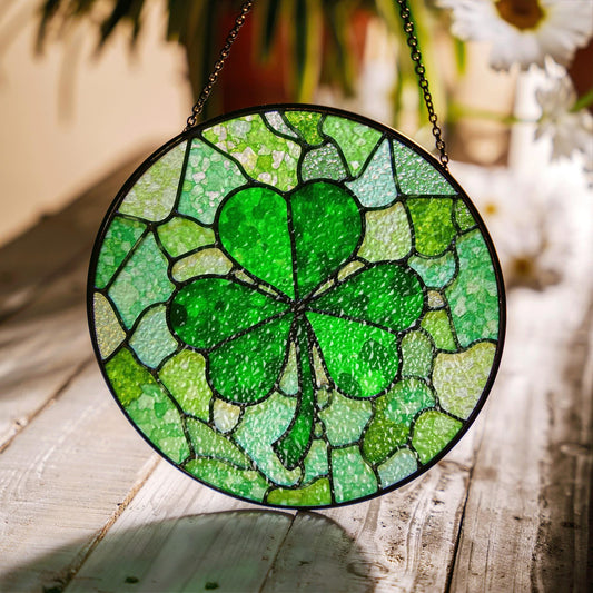 Green Four Leaf Clover Stained Glass Suncatcher Window Decoration Unique Gift for St Patrick's Day