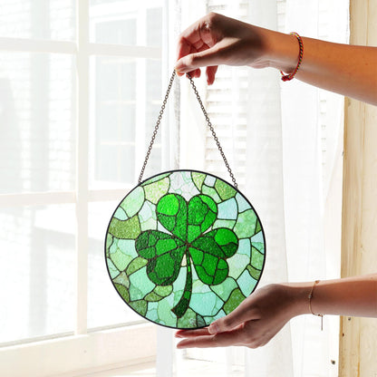Shamrock Stained Glass Suncatcher Green Glass Window Decoration Gift for St. Patrick's Day