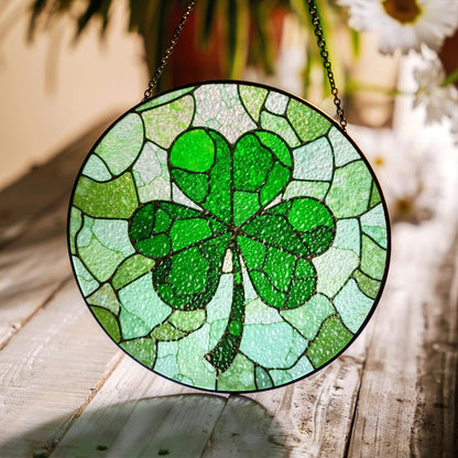 Shamrock Stained Glass Suncatcher Green Glass Window Decoration Gift for St. Patrick's Day