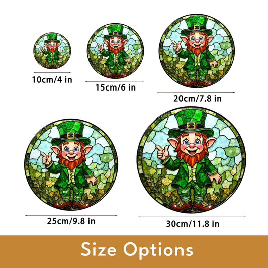 Stained Glass Leprechaun Suncatcher with Green Outfit and Thumbs Up Gift for St. Patrick's Day Lovers