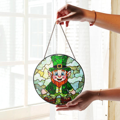 Leprechaun Stained Glass Suncatcher Green Decoration Lucky Gift for St Patrick's Day