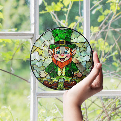 Leprechaun Stained Glass Suncatcher Green Decoration Lucky Gift for St Patrick's Day