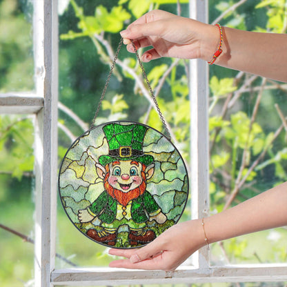 Leprechaun Stained Glass Suncatcher Green Decoration Lucky Gift for St Patrick's Day