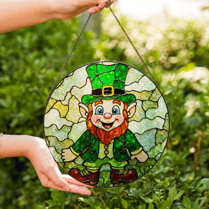 Leprechaun Stained Glass Suncatcher Green Decoration Lucky Gift for St Patrick's Day