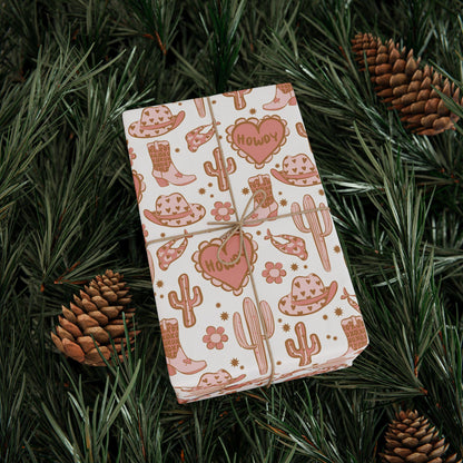 WESTERN Valentines Gift Wrapping Papers - Western Girls Gift Wrap - Pink Cowgirl Gift Wrap Idea