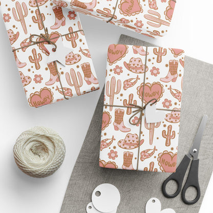 WESTERN Valentines Gift Wrapping Papers - Western Girls Gift Wrap - Pink Cowgirl Gift Wrap Idea