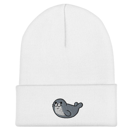 Seal Beanie, Handmade Cuffed Knit Unisex Slouchy Adult Winter Hat Cap Gift, Kawaii