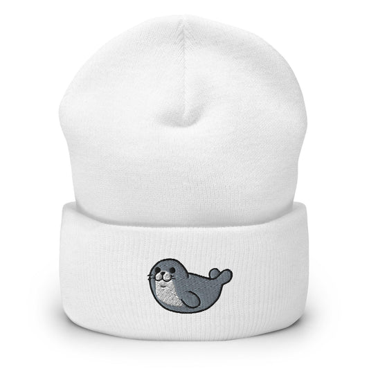 Seal Beanie, Handmade Cuffed Knit Unisex Slouchy Adult Winter Hat Cap Gift, Kawaii