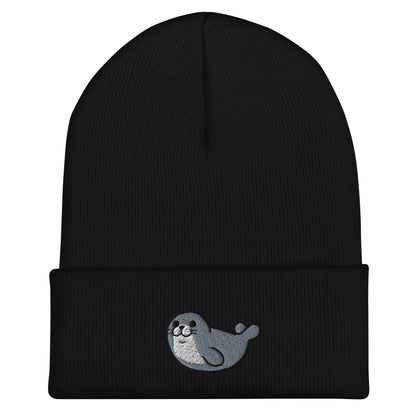 Seal Beanie, Handmade Cuffed Knit Unisex Slouchy Adult Winter Hat Cap Gift, Kawaii