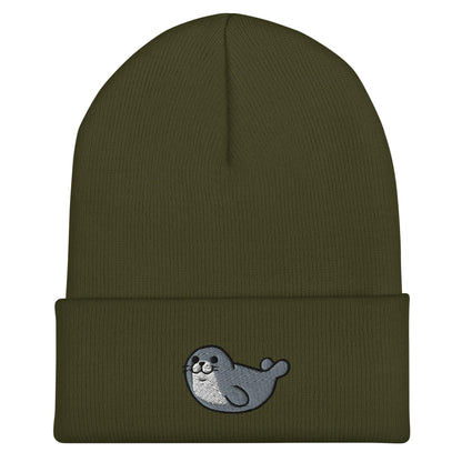 Seal Beanie, Handmade Cuffed Knit Unisex Slouchy Adult Winter Hat Cap Gift, Kawaii