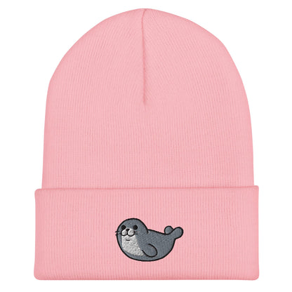 Seal Beanie, Handmade Cuffed Knit Unisex Slouchy Adult Winter Hat Cap Gift, Kawaii