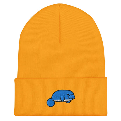 Manatee Beanie, Handmade Cuffed Knit Unisex Slouchy Adult Winter Hat Cap Gift, Kawaii