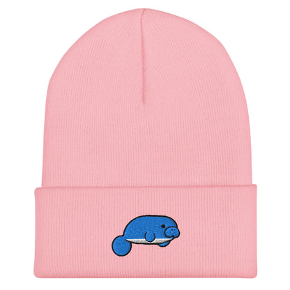 Manatee Beanie, Handmade Cuffed Knit Unisex Slouchy Adult Winter Hat Cap Gift, Kawaii