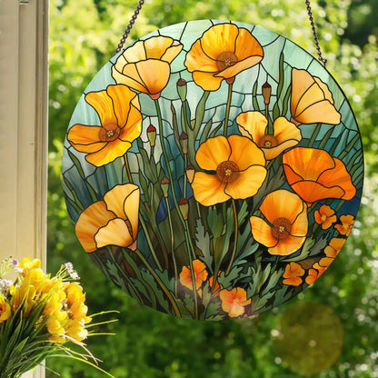 California Poppies: Stained Glass Style Window Hanging