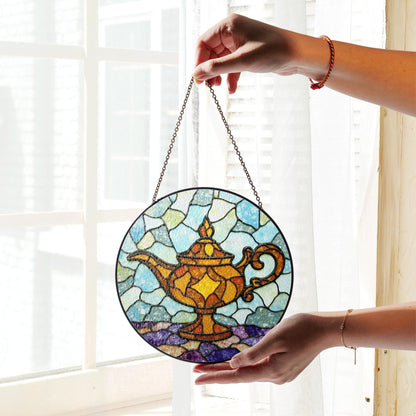 Stained Glass Genie Lamp Suncatcher Unique Handmade Window Decoration Gift for Home or Special Occasion