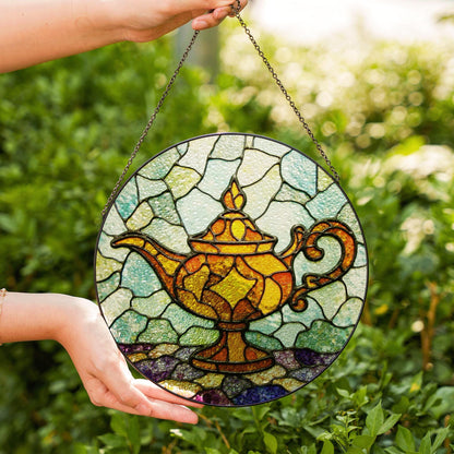 Stained Glass Genie Lamp Suncatcher Unique Handmade Window Decoration Gift for Home or Special Occasion