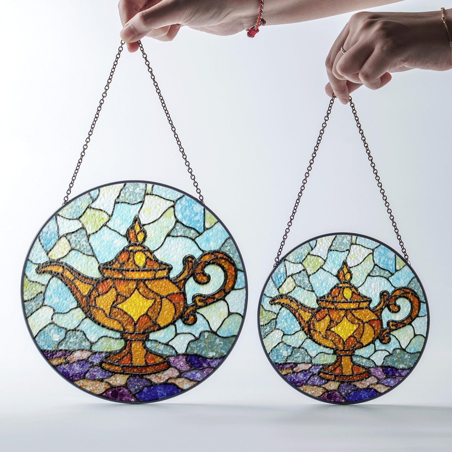 Stained Glass Genie Lamp Suncatcher Unique Handmade Window Decoration Gift for Home or Special Occasion