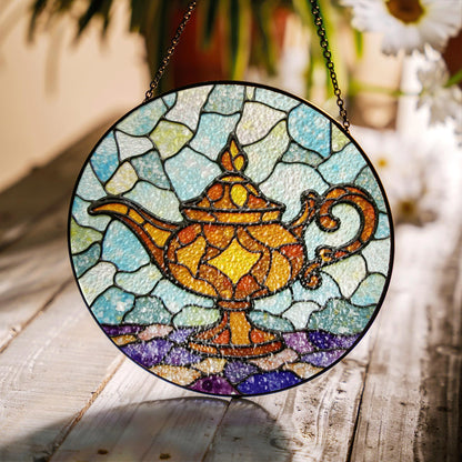 Stained Glass Genie Lamp Suncatcher Unique Handmade Window Decoration Gift for Home or Special Occasion