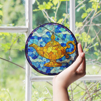 Stained Glass Genie Lamp Suncatcher Colorful Decorative Sun Catcher Window Gift