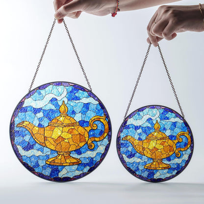 Stained Glass Genie Lamp Suncatcher Colorful Decorative Sun Catcher Window Gift
