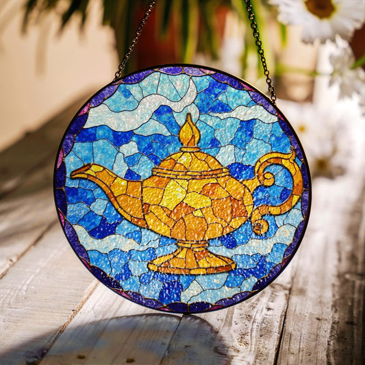 Stained Glass Genie Lamp Suncatcher Colorful Decorative Sun Catcher Window Gift