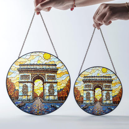 Stained Glass Arc de Triomphe Suncatcher Handmade Window Decor Paris Artwork Gift for Home Lovers