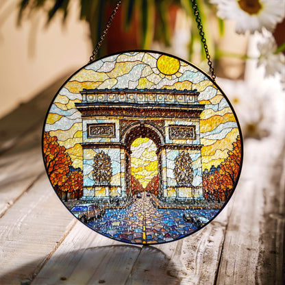 Stained Glass Arc de Triomphe Suncatcher Handmade Window Decor Paris Artwork Gift for Home Lovers