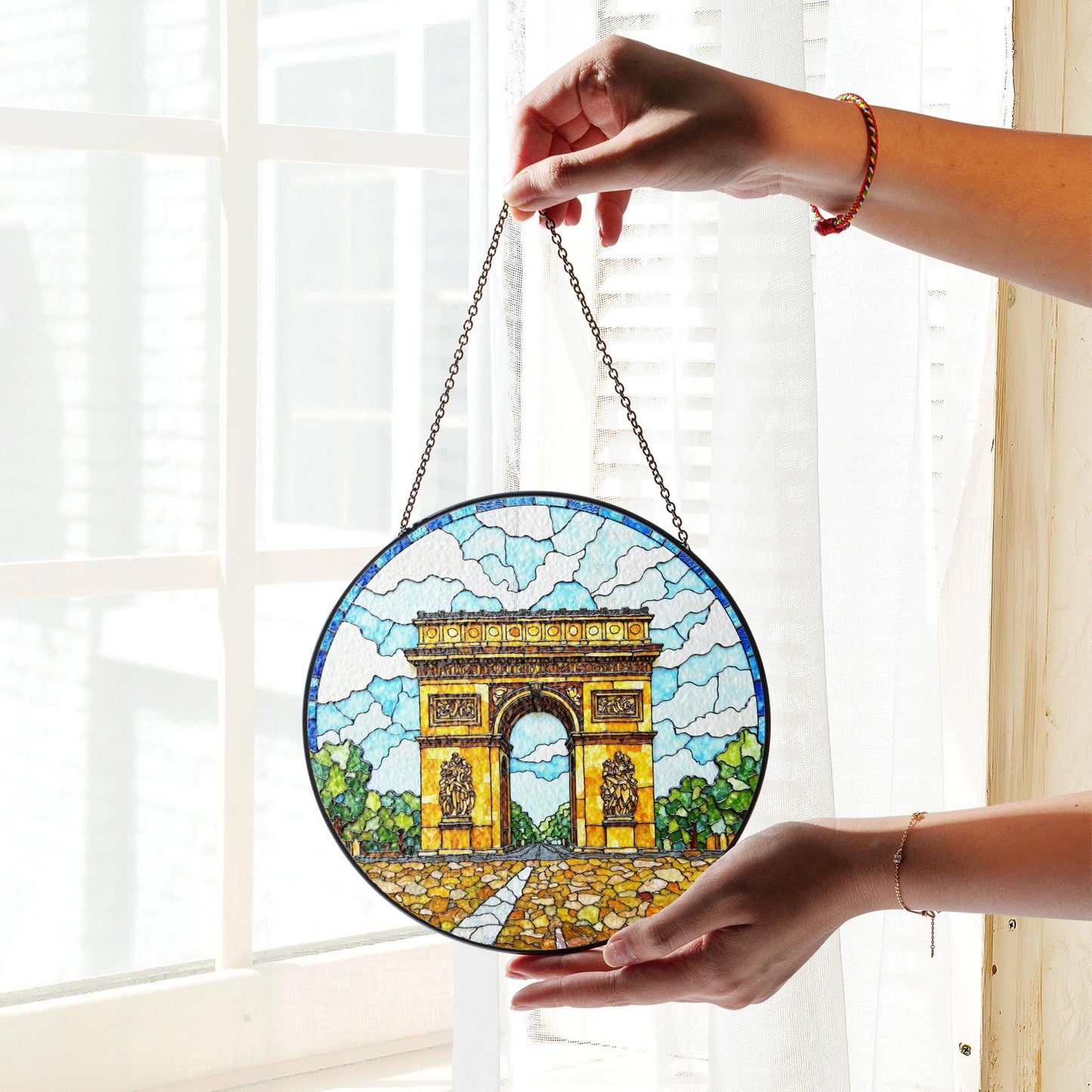 Stained Glass Arc de Triomphe Suncatcher Window Hanging Gift for Travelers