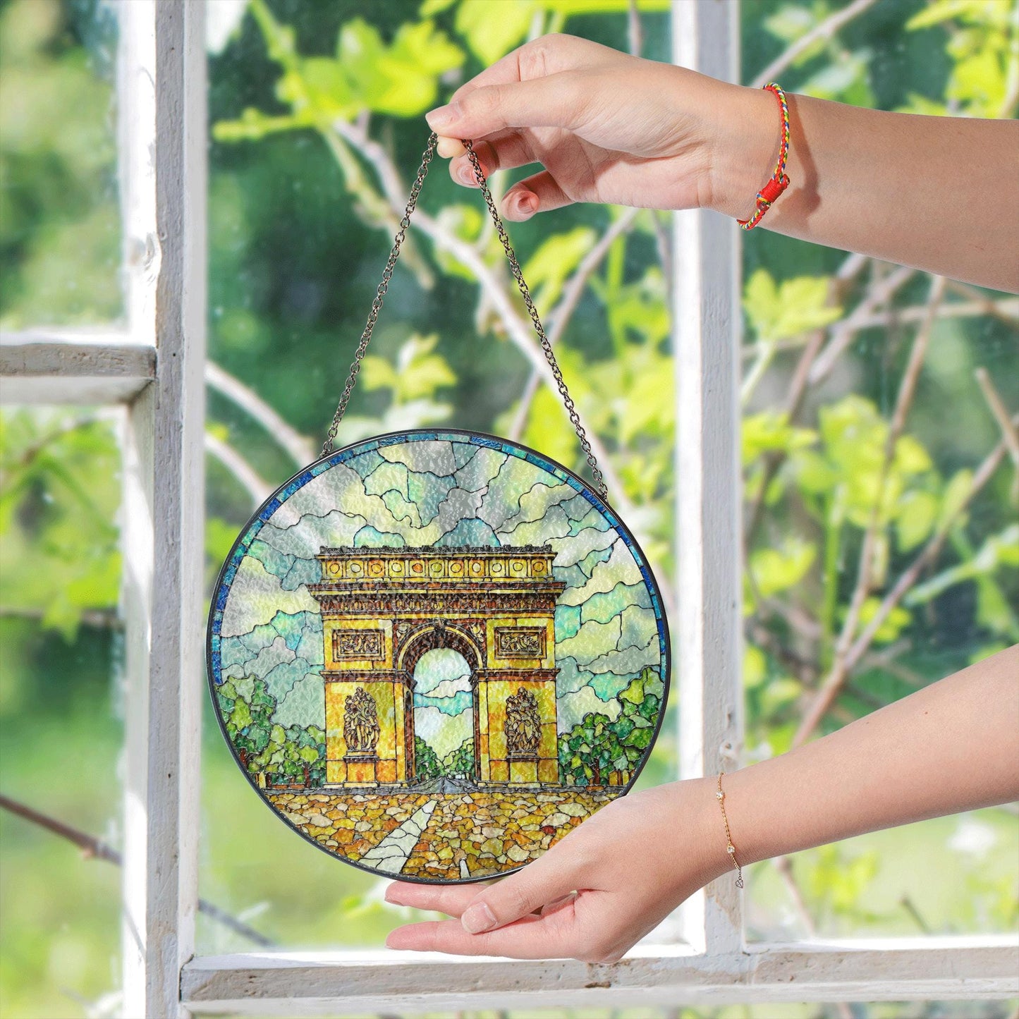 Stained Glass Arc de Triomphe Suncatcher Window Hanging Gift for Travelers
