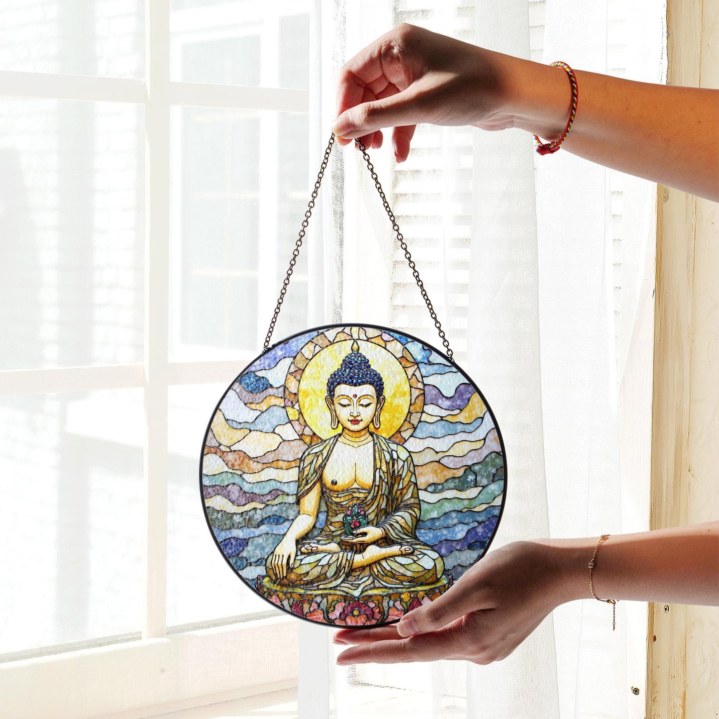 Stained Glass Buddha Suncatcher Sun Catcher Window Decoration Spiritual Gift for Meditation Lovers
