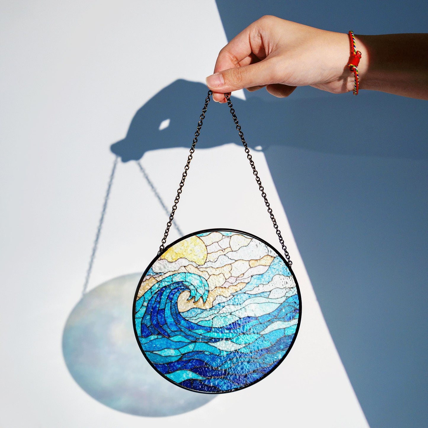 Wave Stained Glass Suncatcher Blue Ocean Design Handmade Gift for Ocean Lovers Beach Decor