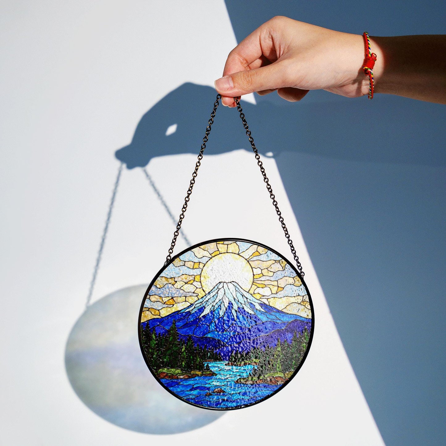 Mountain Stained Glass Suncatcher Beautiful Nature Art Sun Catcher for Gift Lovers Home Decor