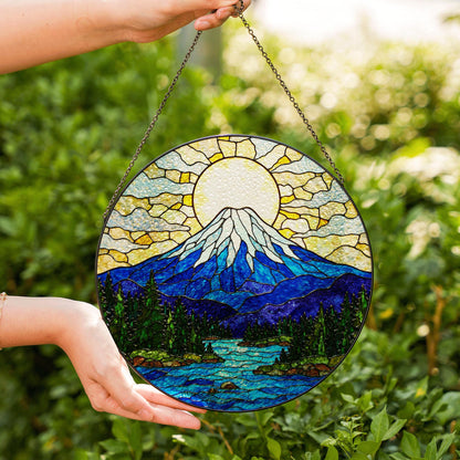 Mountain Stained Glass Suncatcher Beautiful Nature Art Sun Catcher for Gift Lovers Home Decor