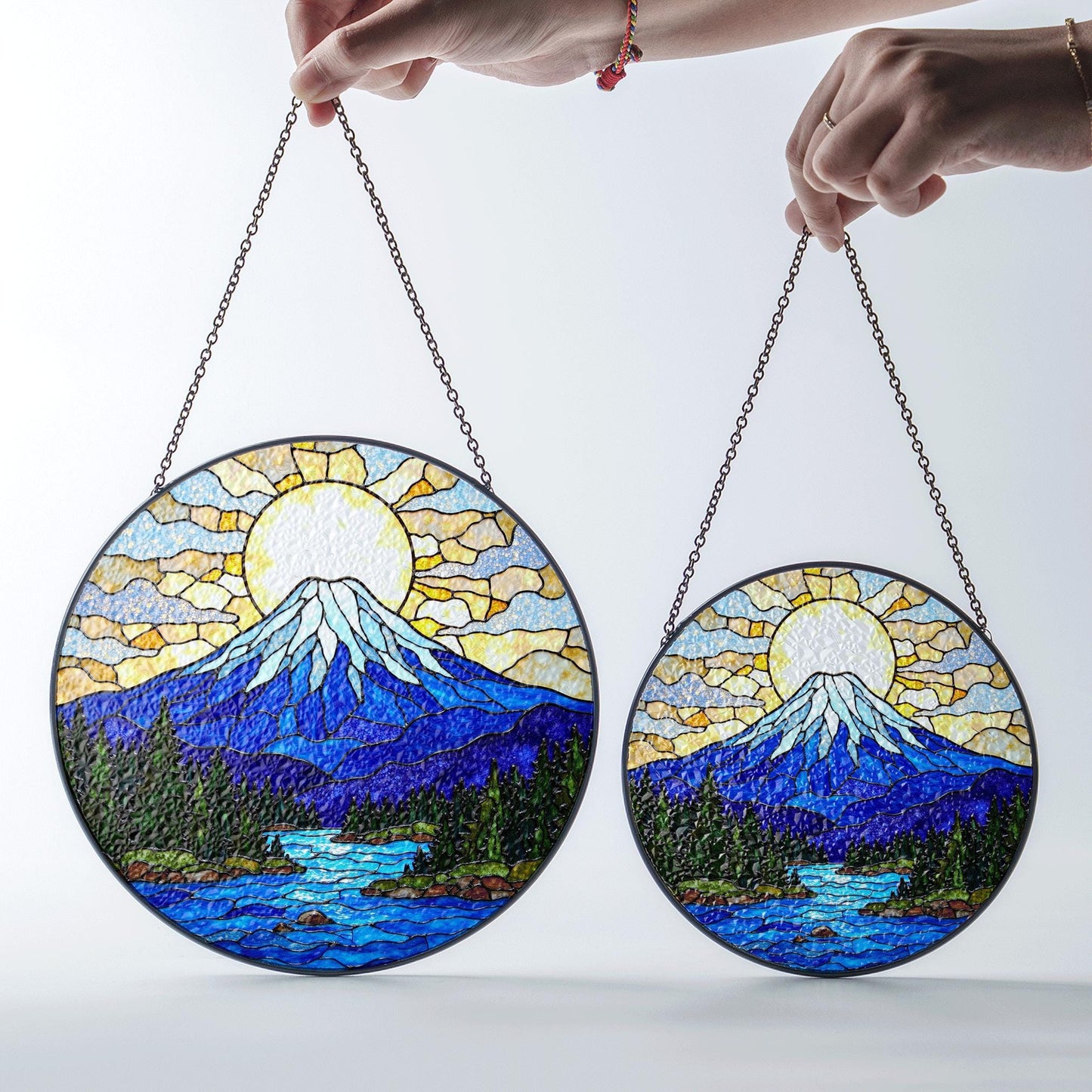 Mountain Stained Glass Suncatcher Beautiful Nature Art Sun Catcher for Gift Lovers Home Decor