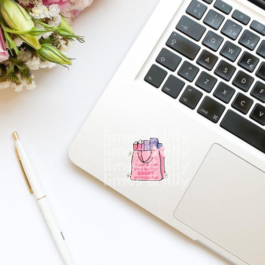 Just a Girl Who Brings Books Everywhere Pink Tote Bag Vinyl Sticker | Kindle Stickers | Bookish Stickers | Bookish Sticker | Mood Reader