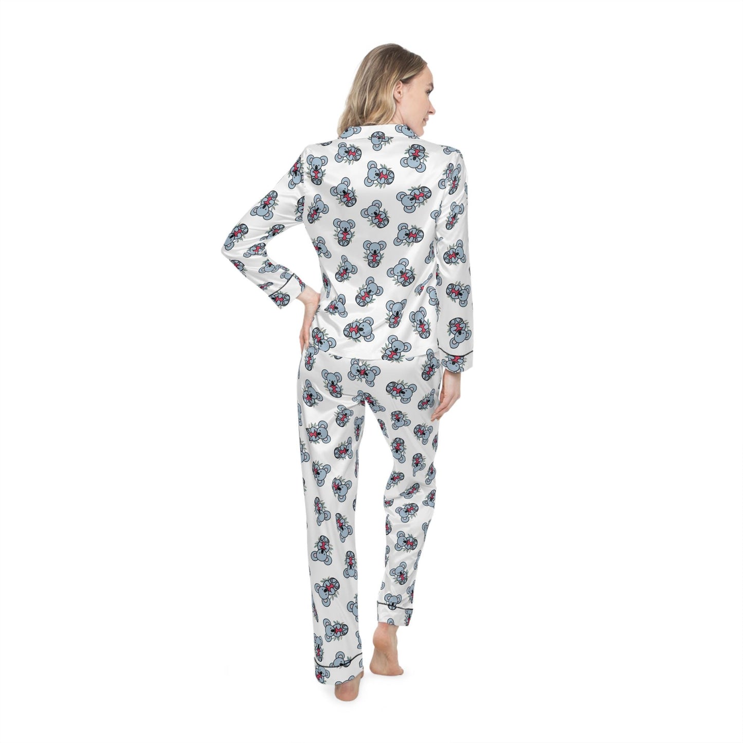 Chic Floral Satin Koala Pajamas, Soft Women's Sleepwear for Relaxation, Cozy Loungewear, Perfect for Gift Giving, Travel Essentials