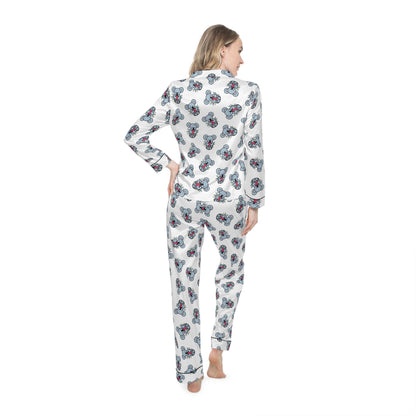 Chic Floral Satin Koala Pajamas, Soft Women's Sleepwear for Relaxation, Cozy Loungewear, Perfect for Gift Giving, Travel Essentials