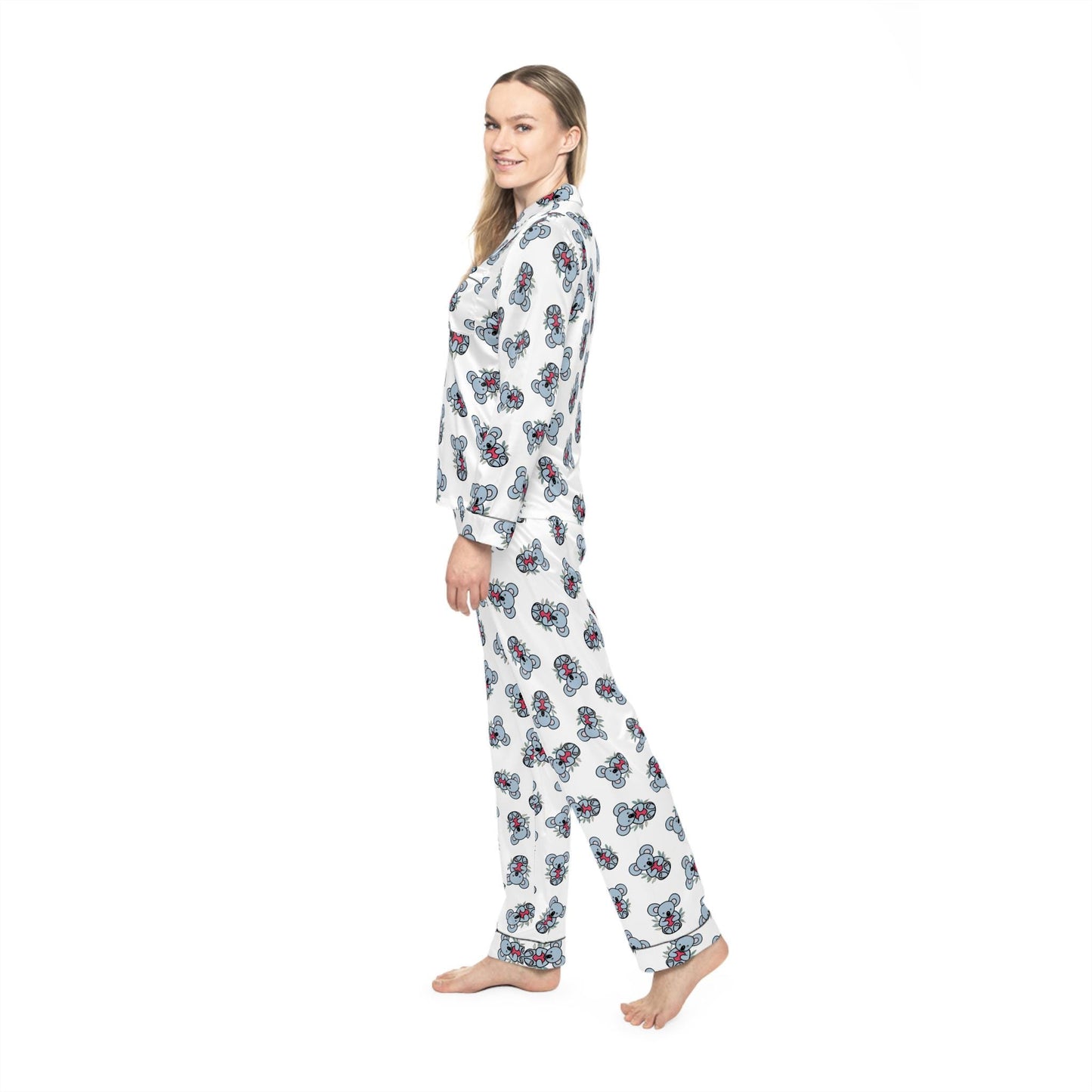 Chic Floral Satin Koala Pajamas, Soft Women's Sleepwear for Relaxation, Cozy Loungewear, Perfect for Gift Giving, Travel Essentials