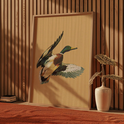 Vintage Flying Mallard Print Retro Outdoors Magazine Screen Print Styled Poster Cabin Cottage Wall Art Waterfowl Duck Hunting Poster for Dad