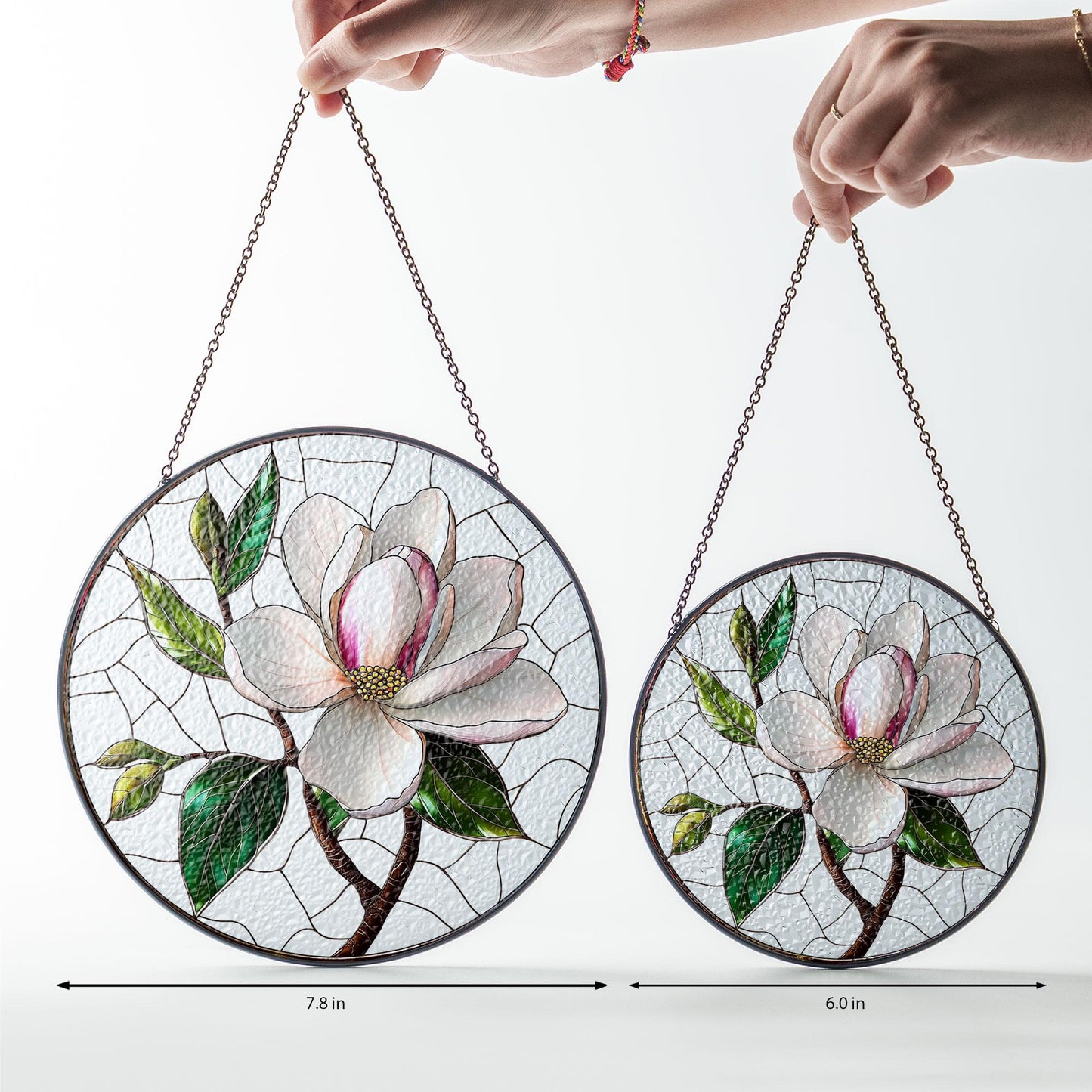 Magnolia Stained Glass Window Hanging, Elegant Floral Decor for Car or Home, Nature-Inspired Flower Design