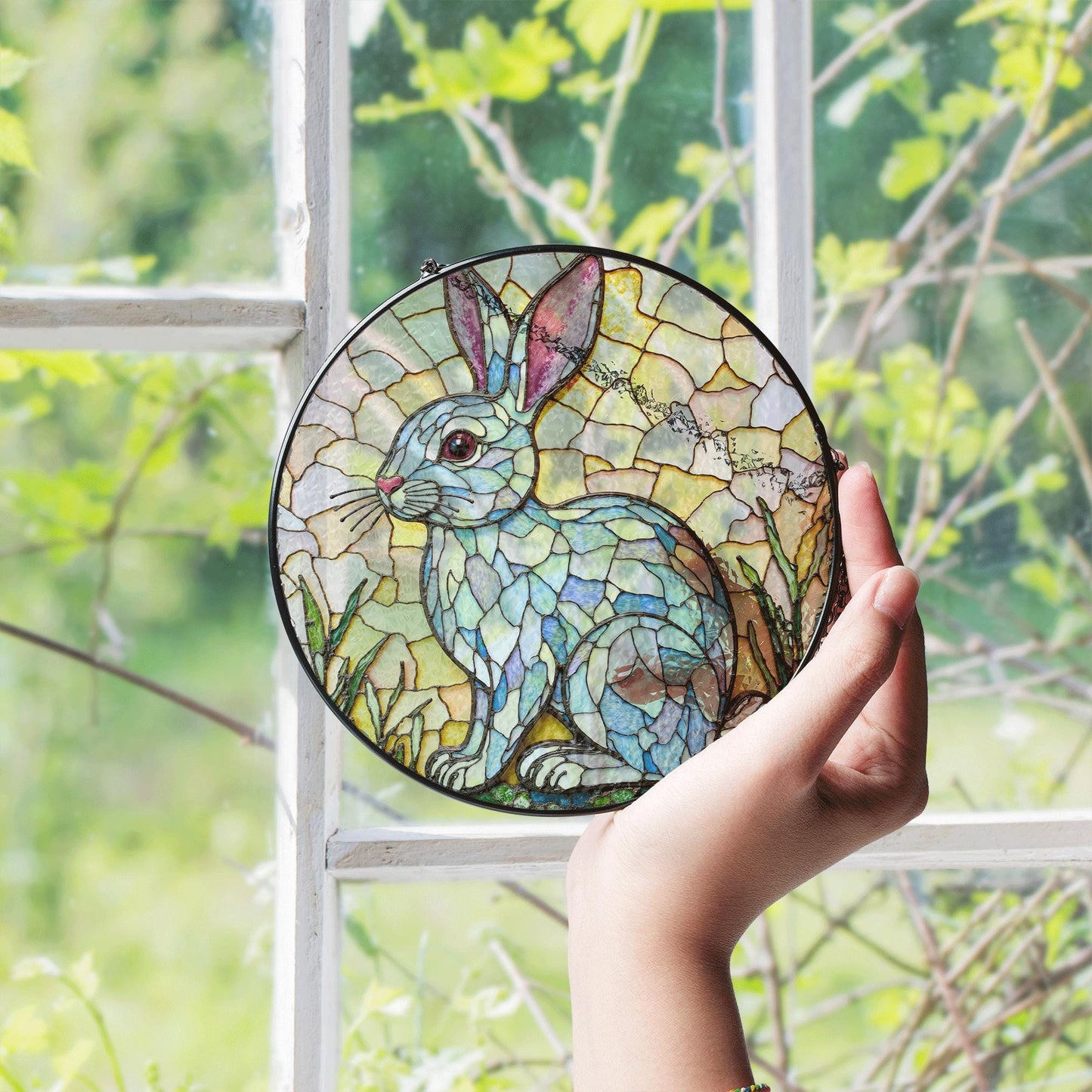 Stained Glass Rabbit Suncatcher Unique Window Decor Gift for Animal Lovers