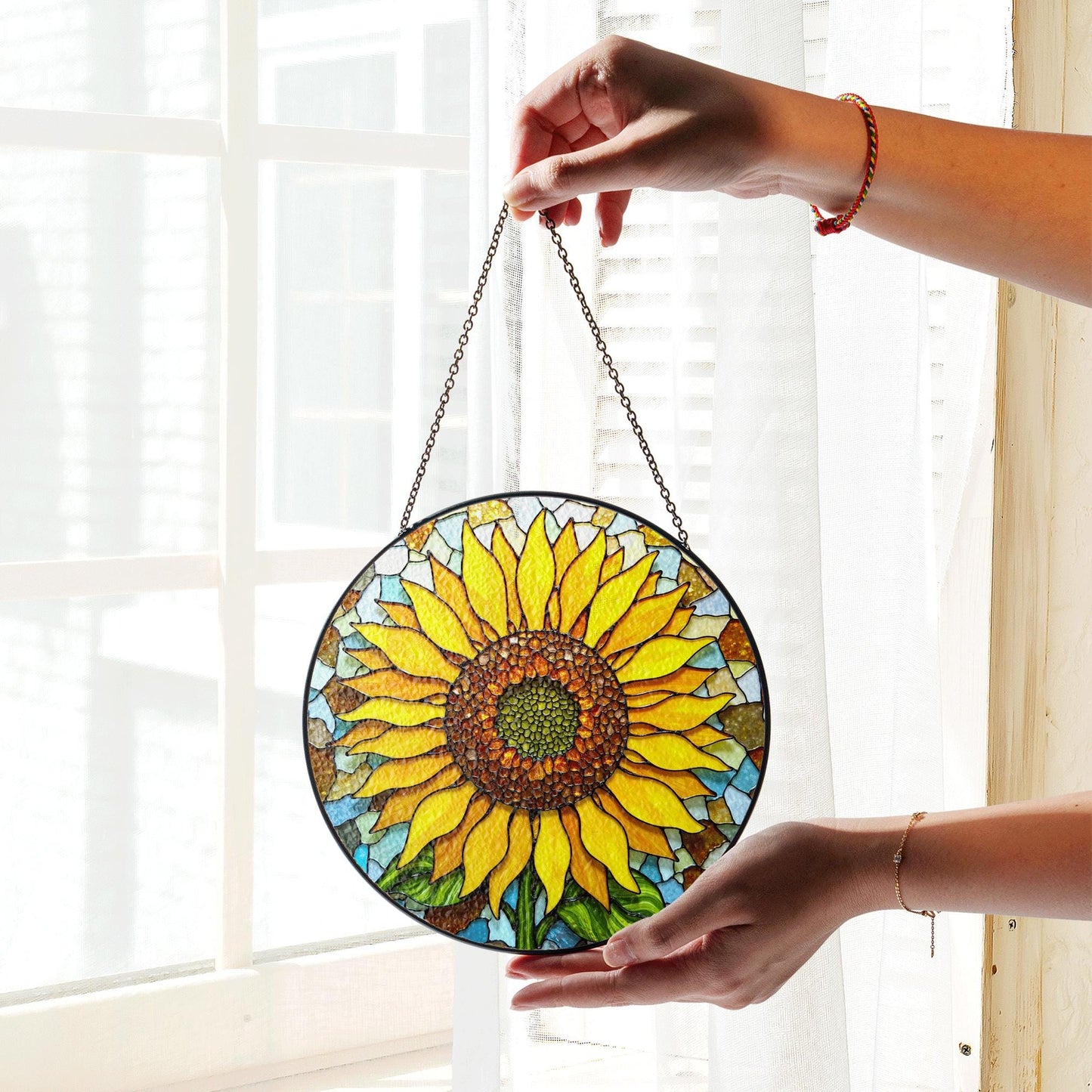 Sunflower Stained Glass Suncatcher Handcrafted Gift for Mom Unique Home Decor