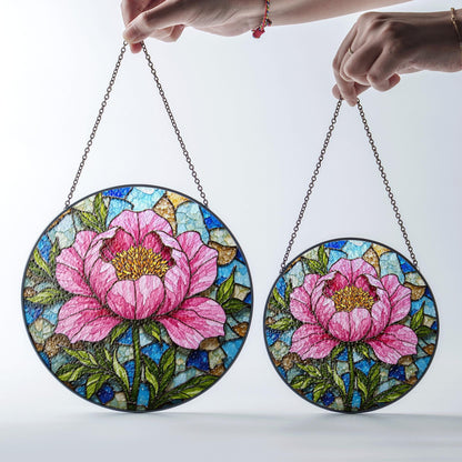 Peony Flower Stained Glass Suncatcher Hanging Window Art Home Decor Gift for Her