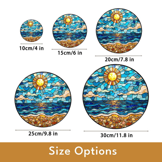 Ocean Sun Stained Glass Suncatcher Beach Home Decor Perfect Gift for Nature Lovers