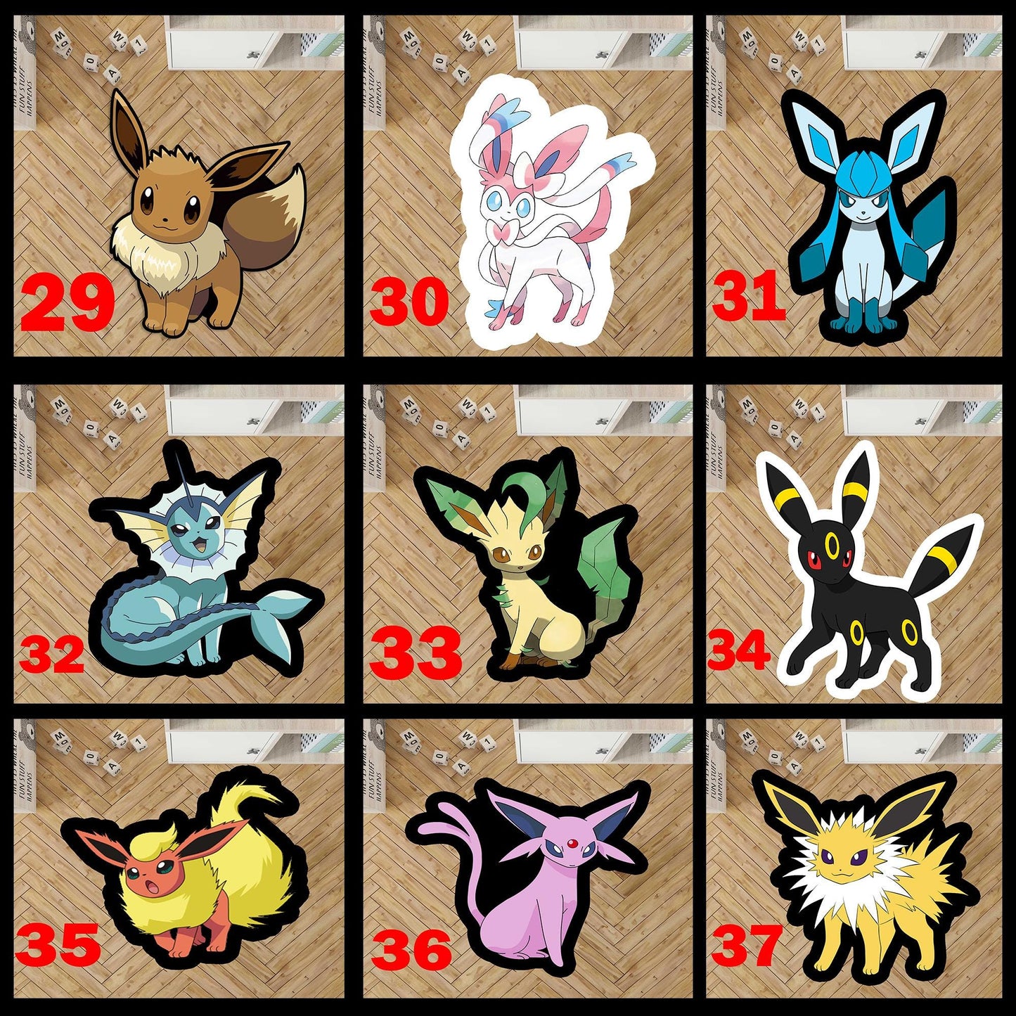 Sylveon rug, Eevee rug,Umbreon rug,Eevee Evolution rug,Eevee All Forms Evolution Rug ,Retro Game Rug, Game Rug,  Game Room Decor, Custom rug