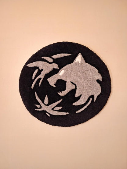 The Witcher Wolf Medallion Rug: Handmade Tufted Gaming Decor